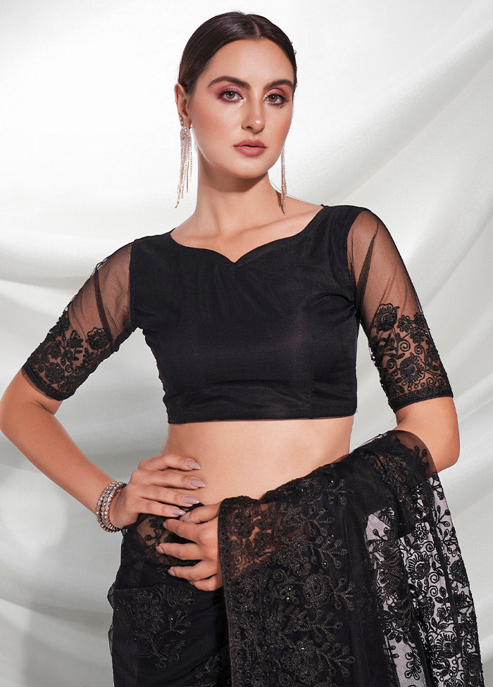 Black Net Saree With Blouse Piece - Indian Silk House Agencies