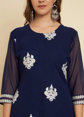 Blue Readymade Cotton Long Kurti - Indian Silk House Agencies