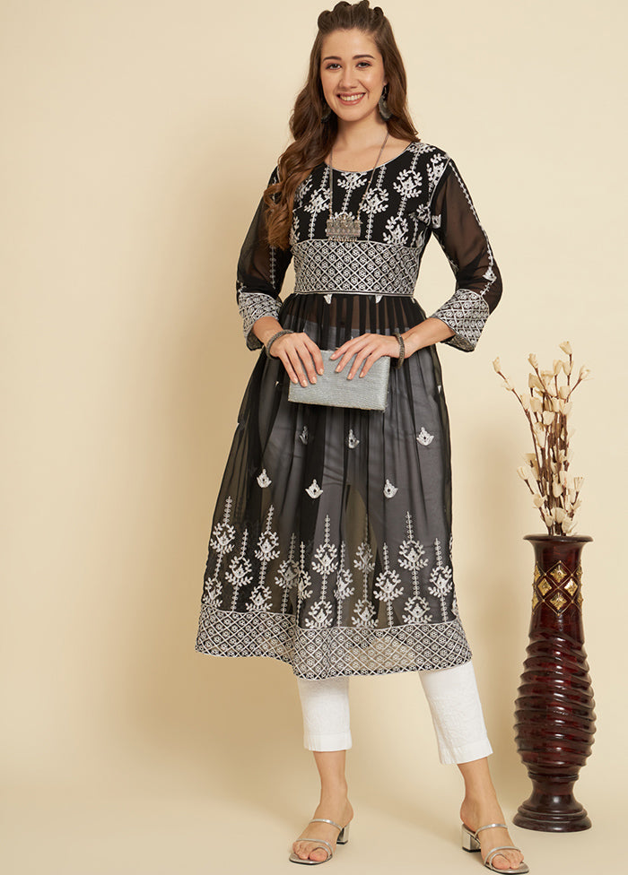 Black Readymade Georgette Long Kurti - Indian Silk House Agencies