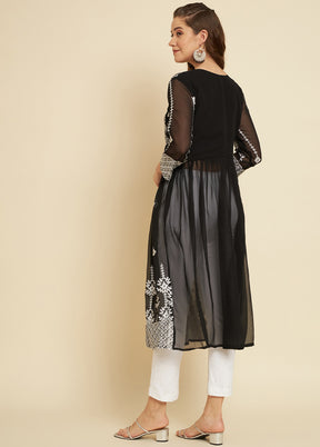 Black Readymade Georgette Long Kurti - Indian Silk House Agencies