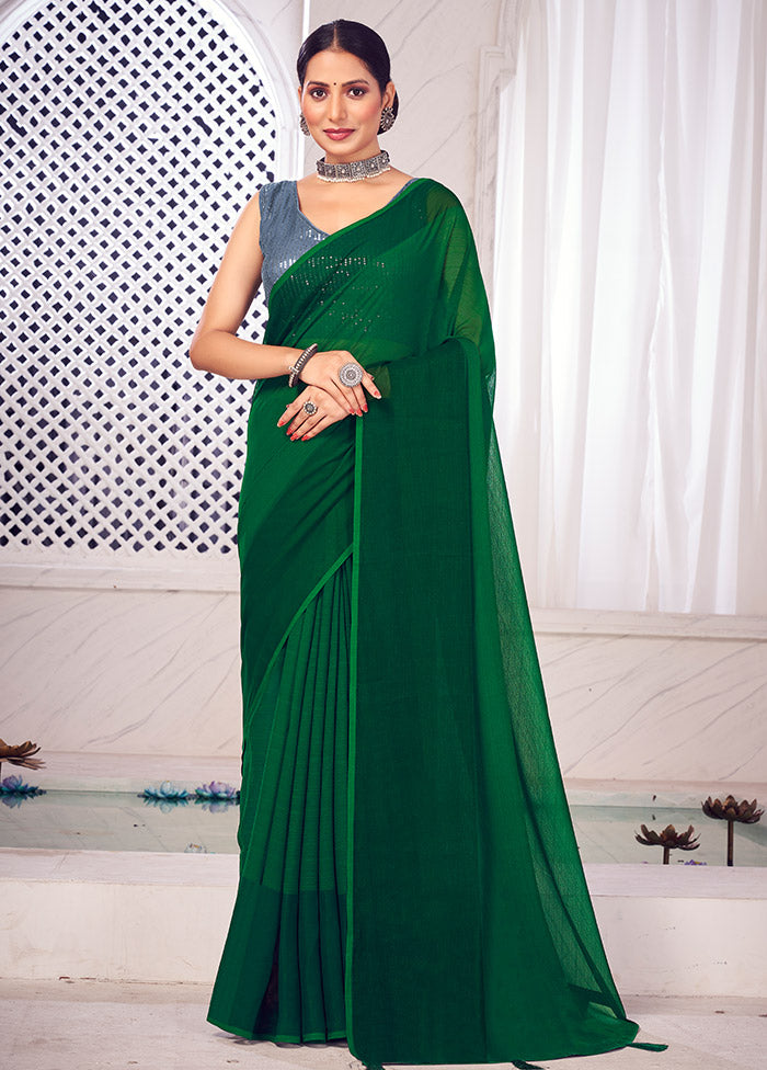 Green Spun Silk Saree With Blouse Piece - Indian Silk House Agencies