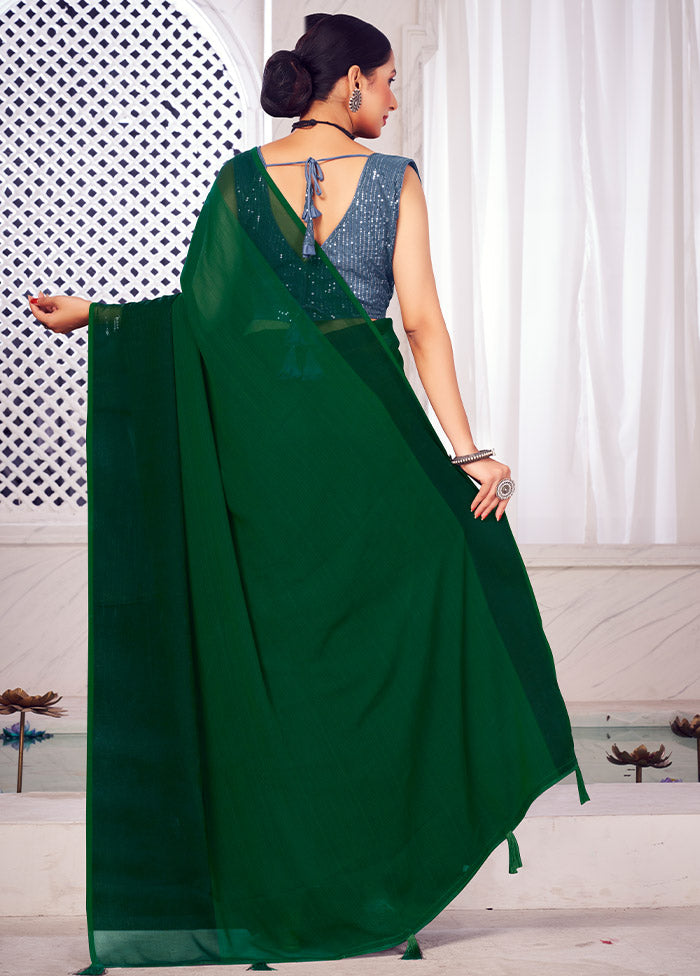 Green Spun Silk Saree With Blouse Piece - Indian Silk House Agencies