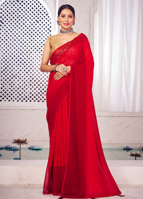 Red Spun Silk Saree With Blouse Piece - Indian Silk House Agencies