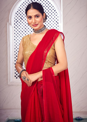 Red Spun Silk Saree With Blouse Piece - Indian Silk House Agencies