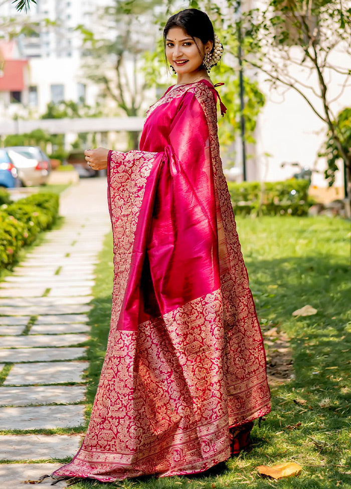 Pink Spun Silk Saree With Blouse Piece - Indian Silk House Agencies