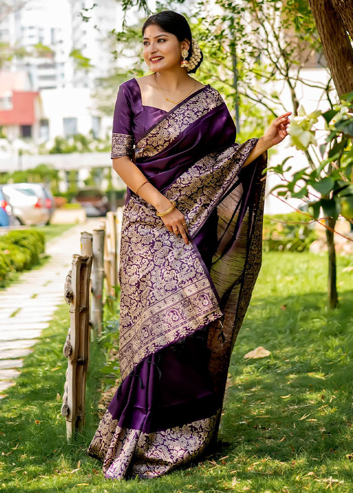 Voilet Spun Silk Saree With Blouse Piece - Indian Silk House Agencies