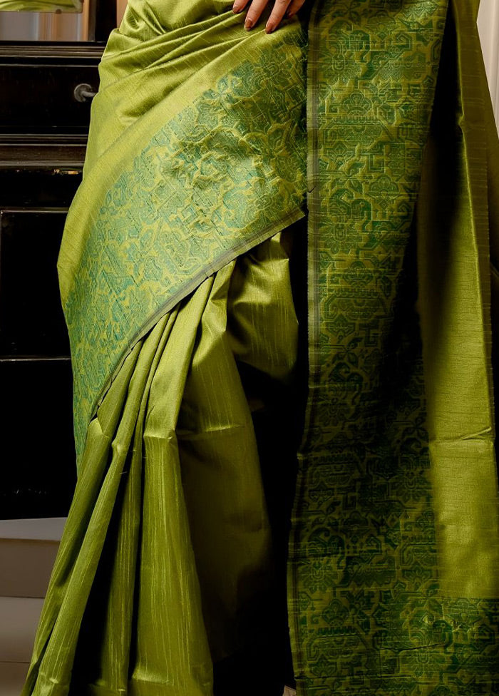 Mehendi Spun Silk Saree With Blouse Piece - Indian Silk House Agencies