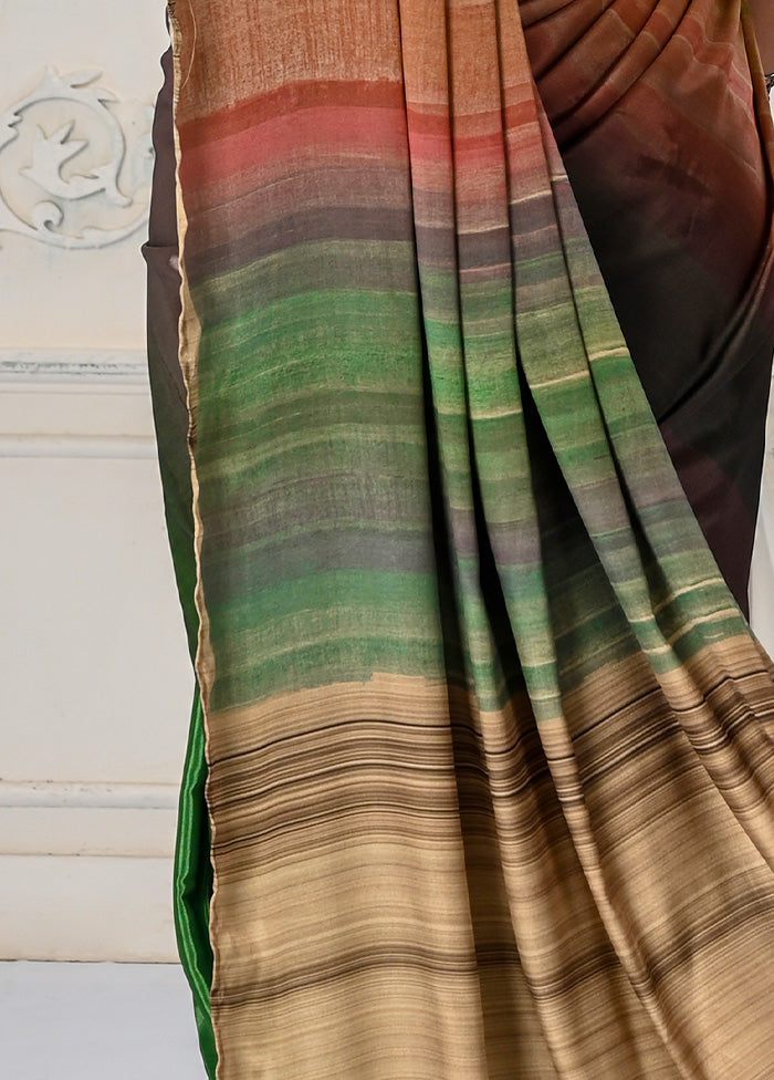 Multicolor Spun Silk Saree With Blouse Piece - Indian Silk House Agencies
