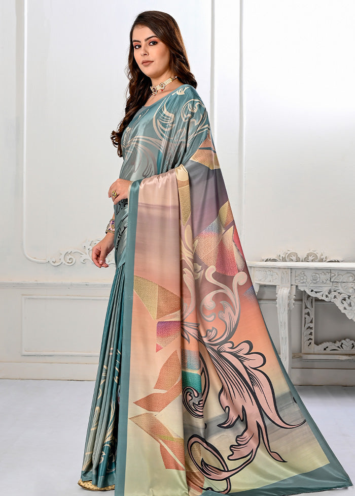 Teal blue Spun Silk Saree With Blouse Piece - Indian Silk House Agencies