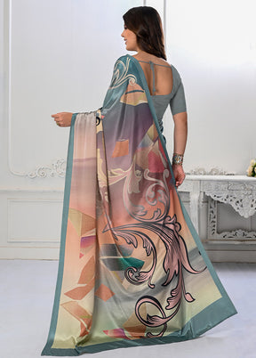 Teal blue Spun Silk Saree With Blouse Piece - Indian Silk House Agencies