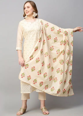 3 Pc Cream Readymade Rayon Suit Set - Indian Silk House Agencies