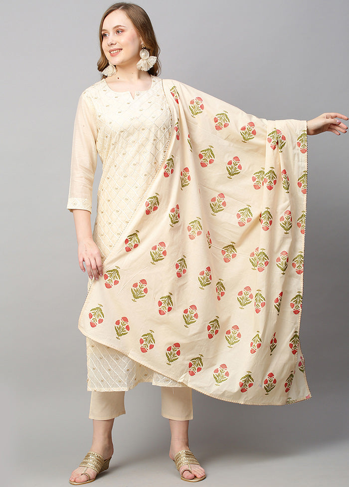 3 Pc Cream Readymade Rayon Suit Set - Indian Silk House Agencies