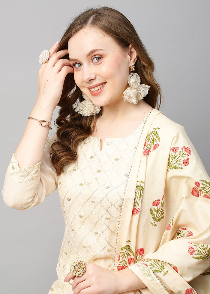 3 Pc Cream Readymade Rayon Suit Set - Indian Silk House Agencies