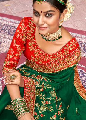 Green Spun Silk Saree With Blouse Piece - Indian Silk House Agencies