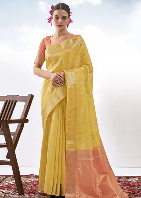 Yellow Spun Silk Saree With Blouse Piece - Indian Silk House Agencies