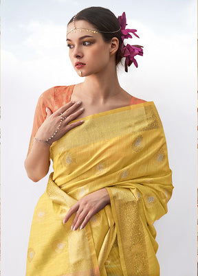 Yellow Spun Silk Saree With Blouse Piece - Indian Silk House Agencies