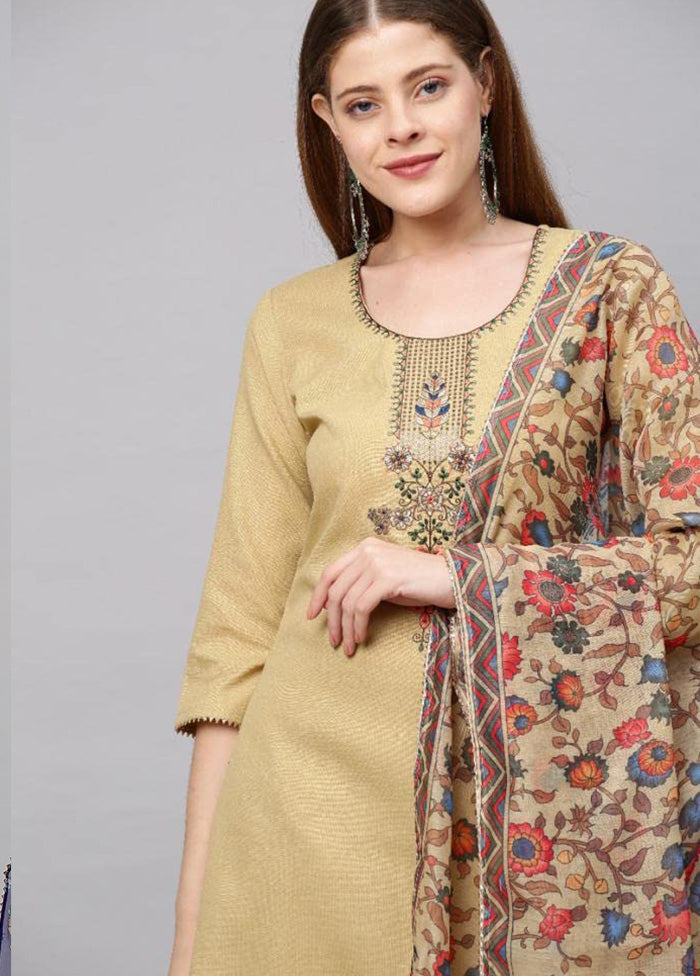 3 Pc Beige Readymade Rayon Suit Set - Indian Silk House Agencies