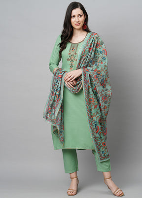 3 Pc Green Readymade Rayon Suit Set - Indian Silk House Agencies