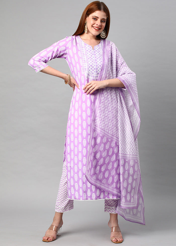 3 Pc Purple Readymade Rayon Suit Set - Indian Silk House Agencies