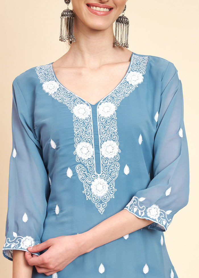 Blue Readymade Georgette Kurti - Indian Silk House Agencies