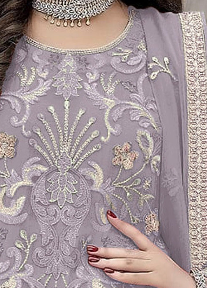 3 Pc Voilet Unstitched Georgette Suit Set - Indian Silk House Agencies