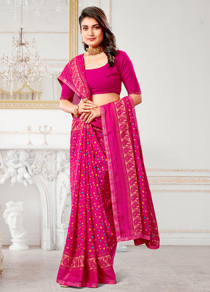 Magenta Spun Silk Saree With Blouse Piece - Indian Silk House Agencies