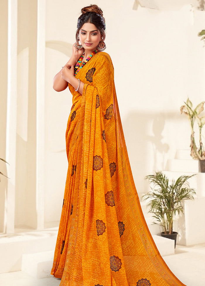 Yellow Georgette Saree With Blouse Piece - Indian Silk House Agencies
