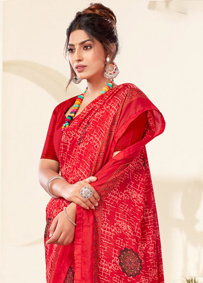 Red Georgette Saree With Blouse Piece - Indian Silk House Agencies