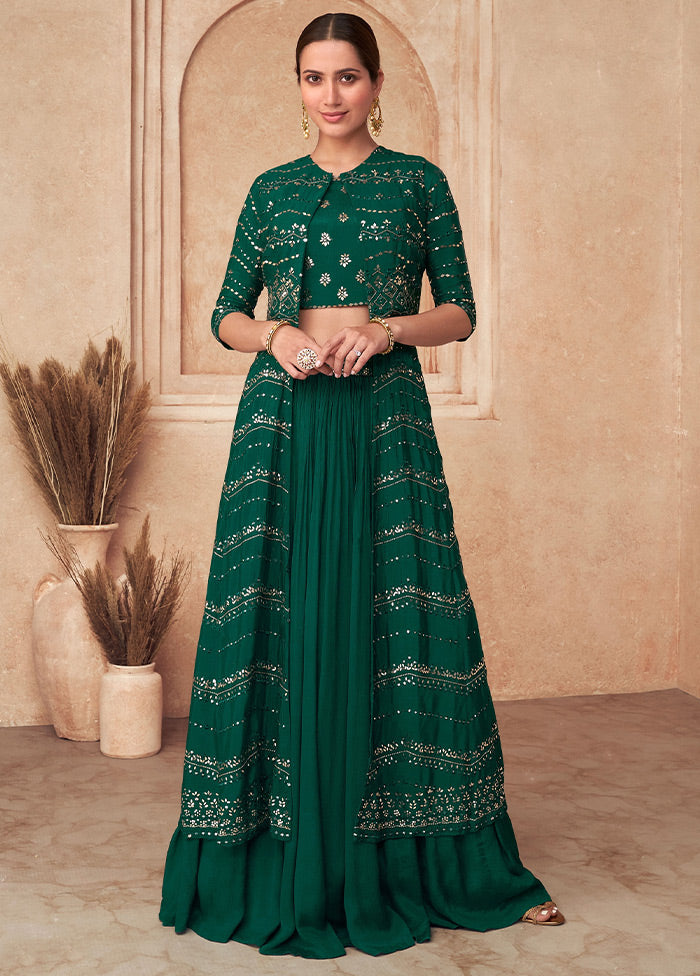 3 Pc Green Unstitched Georgette Suit Set - Indian Silk House Agencies