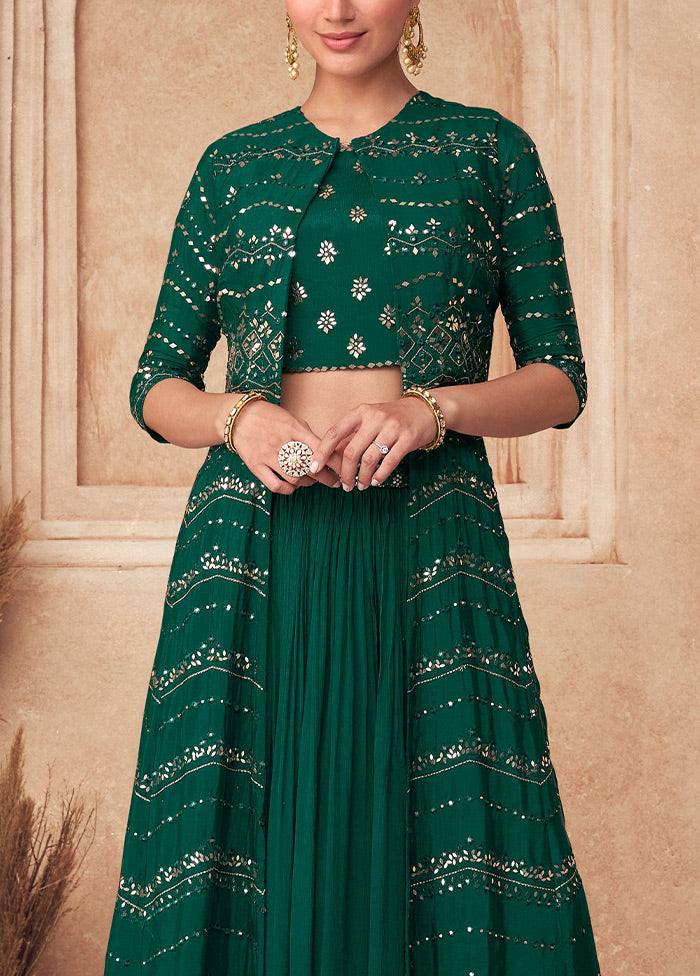 3 Pc Green Unstitched Georgette Suit Set - Indian Silk House Agencies