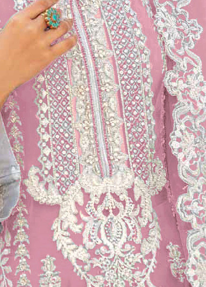 3 Pc Pink Unstitched Net Suit Set - Indian Silk House Agencies