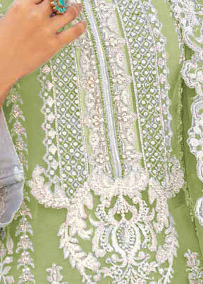 3 Pc Green Unstitched Net Suit Set - Indian Silk House Agencies
