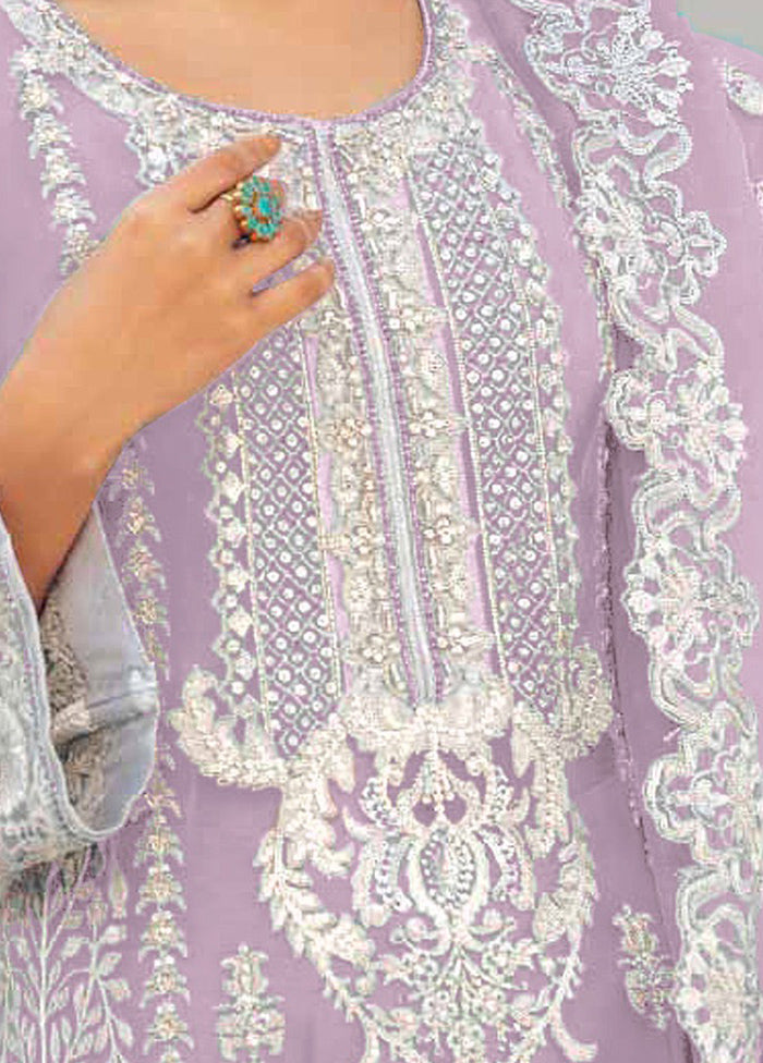 3 Pc Purple Unstitched Net Suit Set - Indian Silk House Agencies