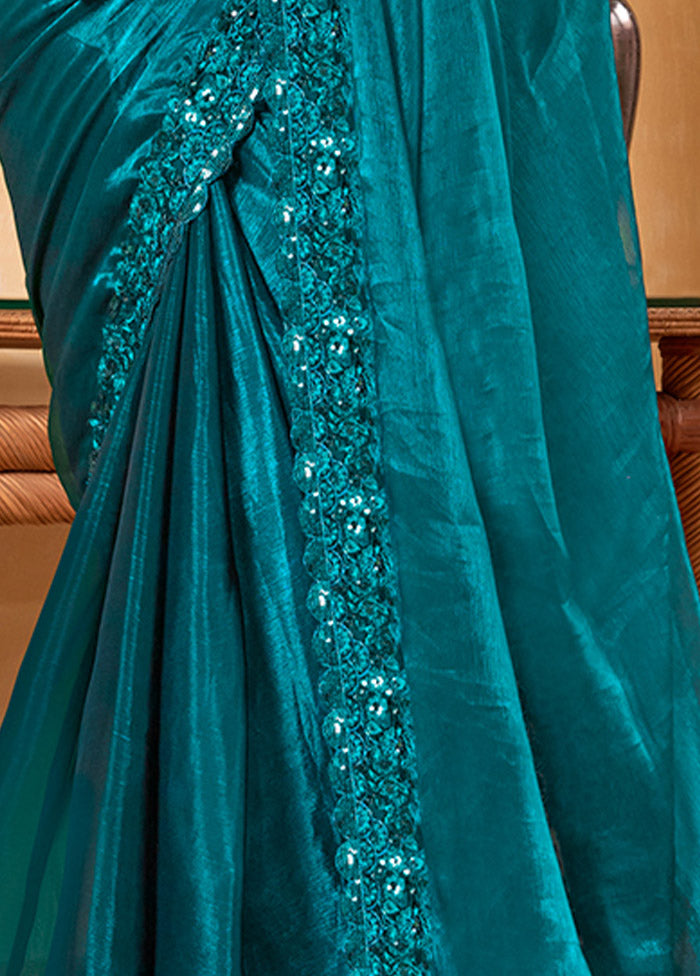 Teal Chiffon Silk Saree With Blouse Piece - Indian Silk House Agencies