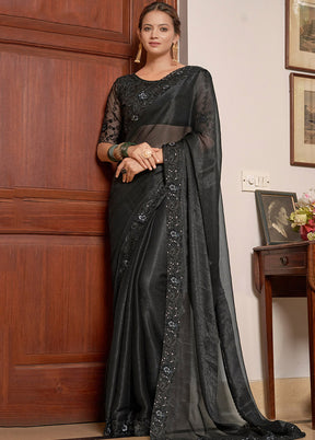 Black Chiffon Silk Saree With Blouse Piece - Indian Silk House Agencies