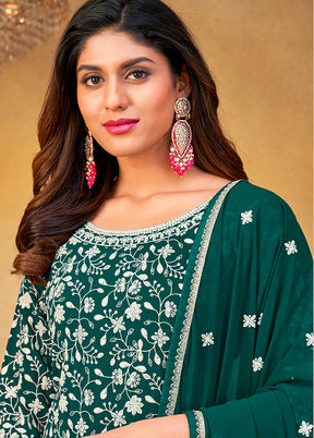 3 Pc Green Unstitched Georgette Suit Set - Indian Silk House Agencies