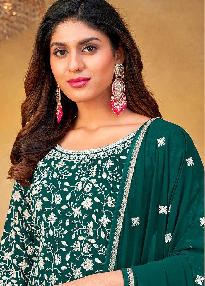 3 Pc Green Unstitched Georgette Suit Set - Indian Silk House Agencies