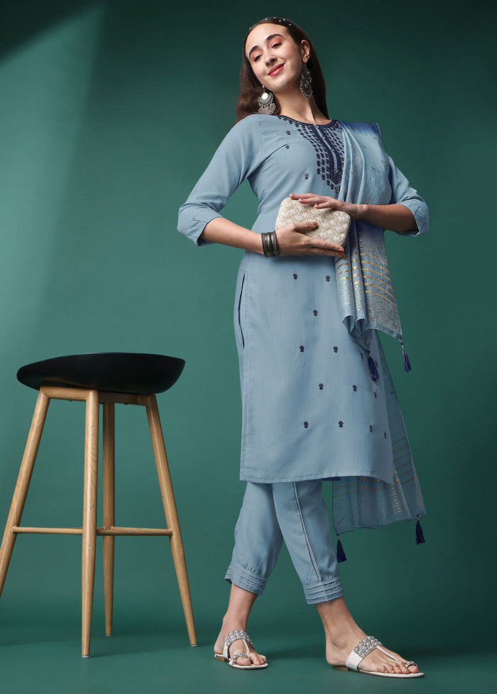 3 Pc Grey Readymade Rayon Suit Set - Indian Silk House Agencies