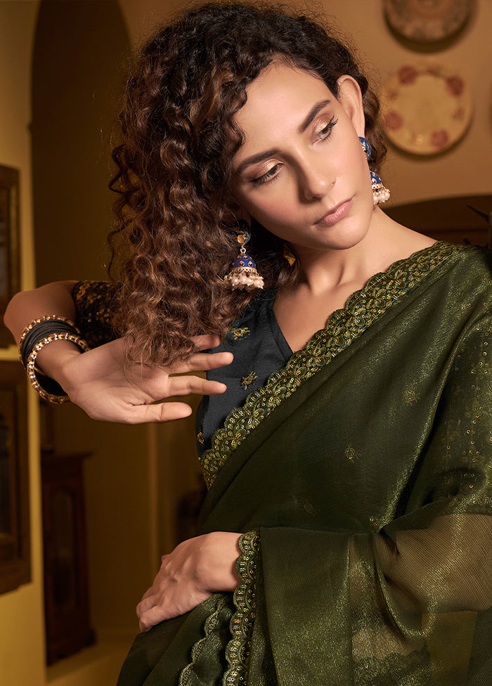 Mehendi Tissue Silk Saree With Blouse Piece - Indian Silk House Agencies