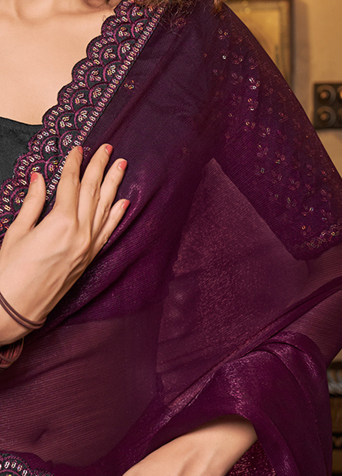 Wine Tissue Silk Saree With Blouse Piece - Indian Silk House Agencies