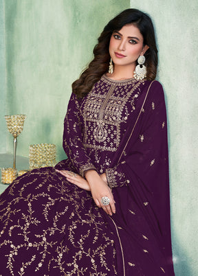 3 Pc Wine Unstitched Georgette Suit Set - Indian Silk House Agencies