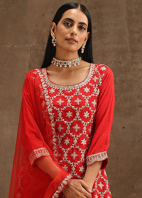 3 Pc Red Unstitched Georgette Suit Set - Indian Silk House Agencies