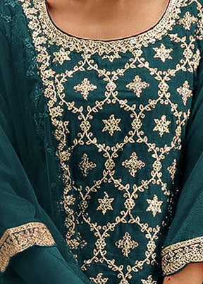 3 Pc Aqua Unstitched Georgette Suit Set - Indian Silk House Agencies