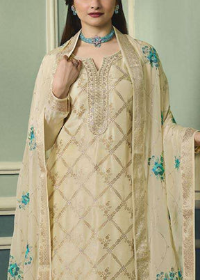 3 Pc Beige Unstitched Viscose Suit Set - Indian Silk House Agencies