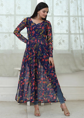 Blue Readymade Georgette Kurti - Indian Silk House Agencies