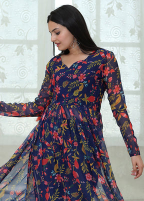 Blue Readymade Georgette Kurti - Indian Silk House Agencies