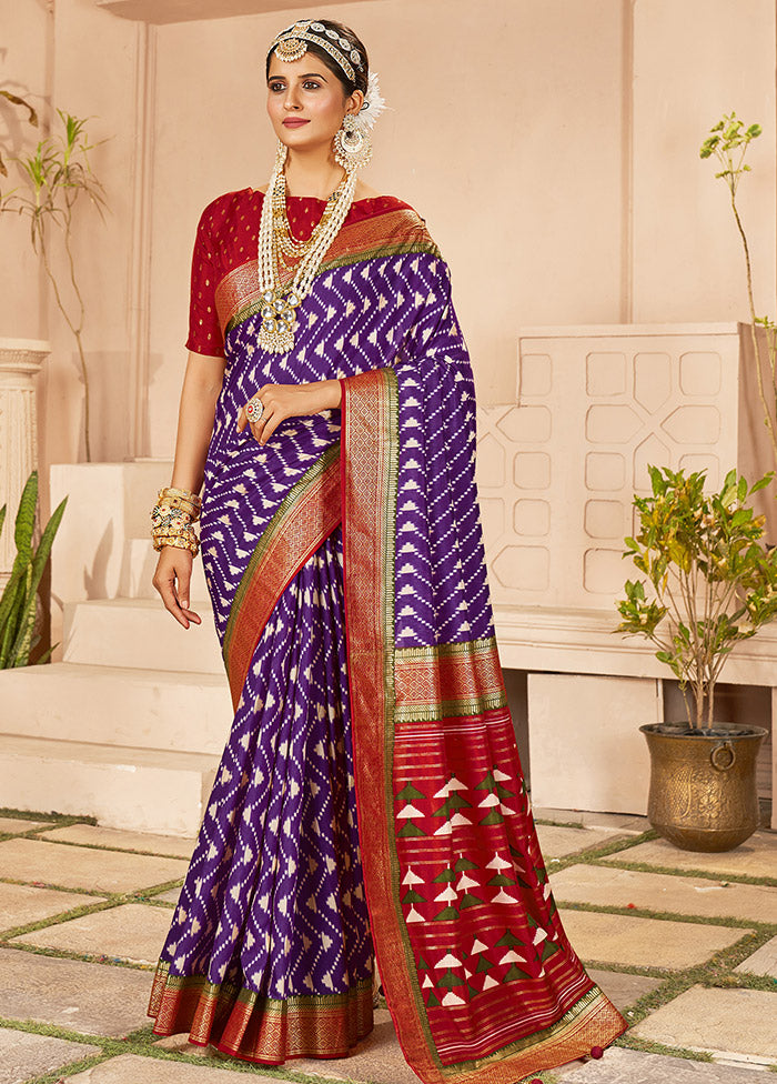 Purple Dupion Silk Saree With Blouse Piece - Indian Silk House Agencies