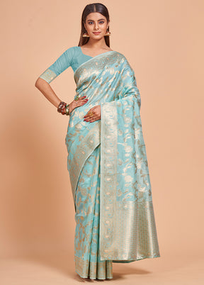 Blue Organza Saree With Blouse Piece - Indian Silk House Agencies