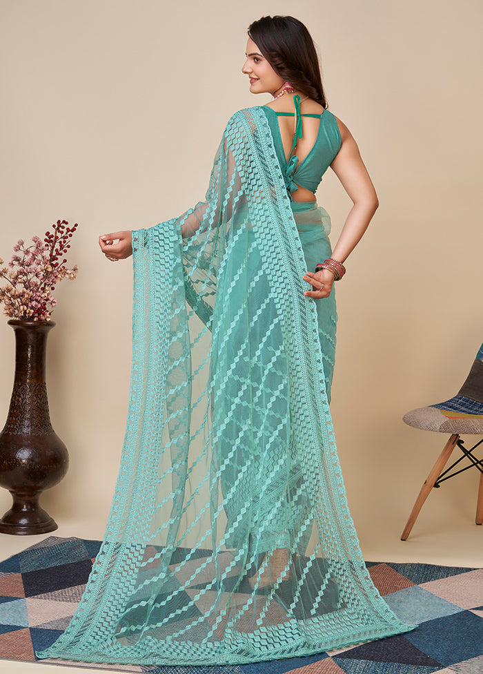 Blue Net Saree With Blouse Piece - Indian Silk House Agencies