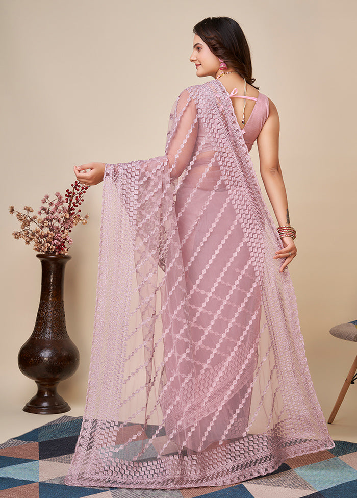 Purple Net Saree With Blouse Piece - Indian Silk House Agencies